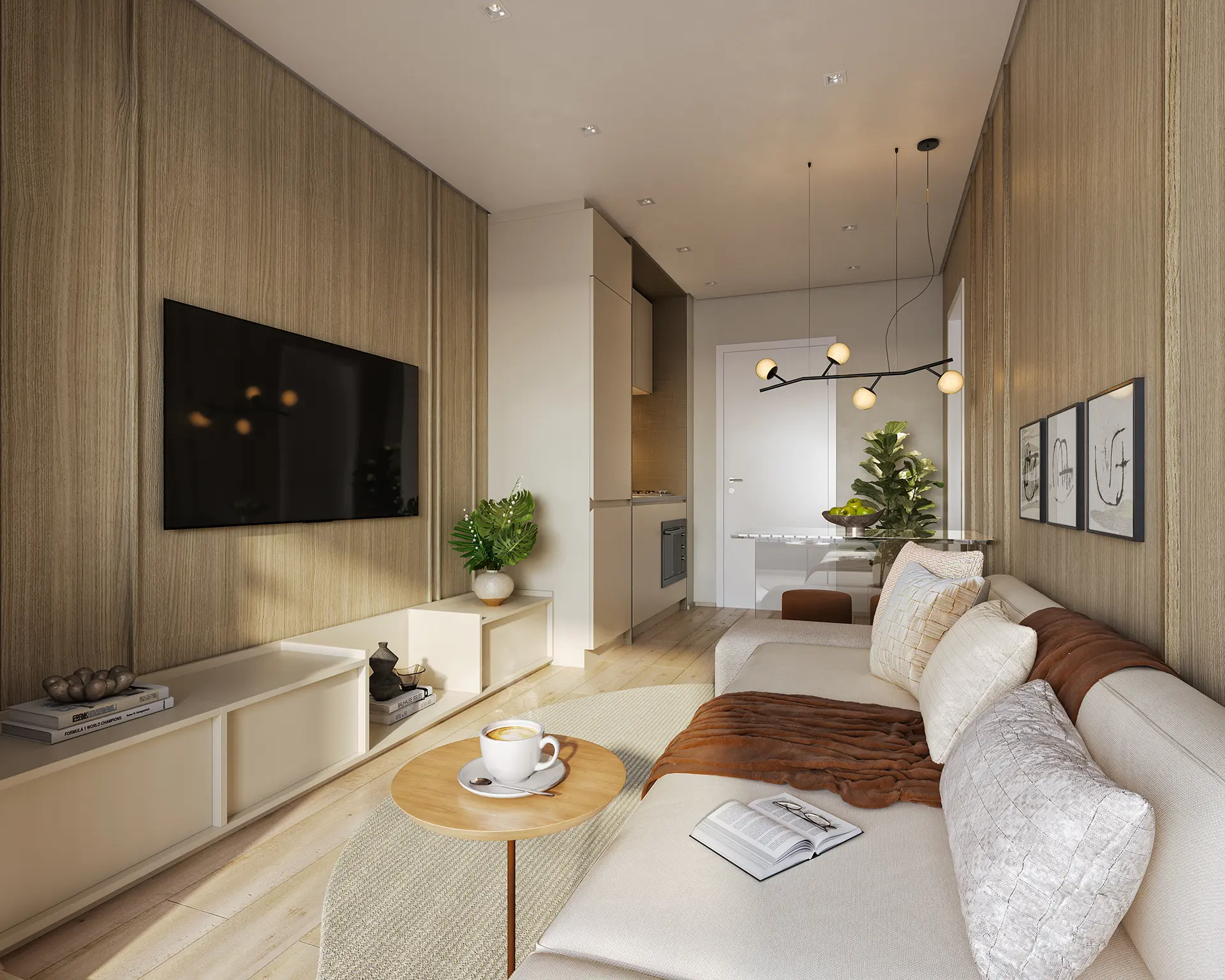 Perspectiva ilustrada do Living 36m²